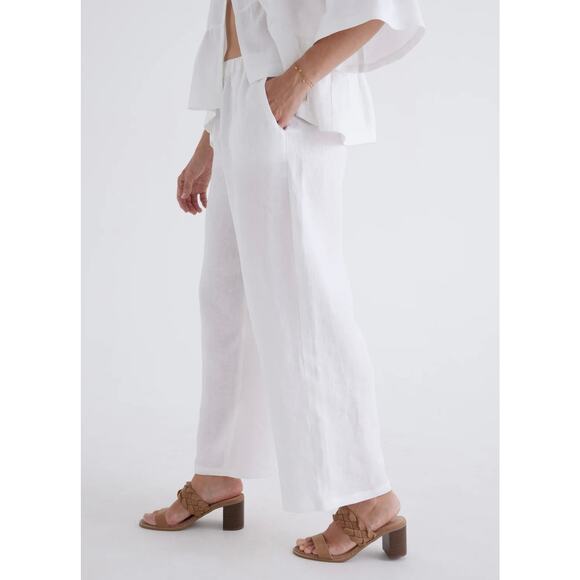 Zara Pants - Zara NWOT White Cotton Linen Ultra High Pleated Wide Leg Trouser Pants Large